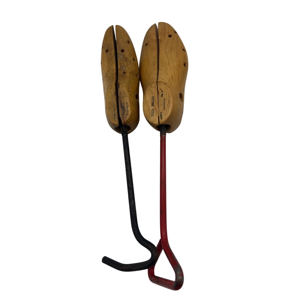 Vintage Red Head Mens No 0 Shoe Stretcher & Unmarked Womens Wood Pair Usa Pair